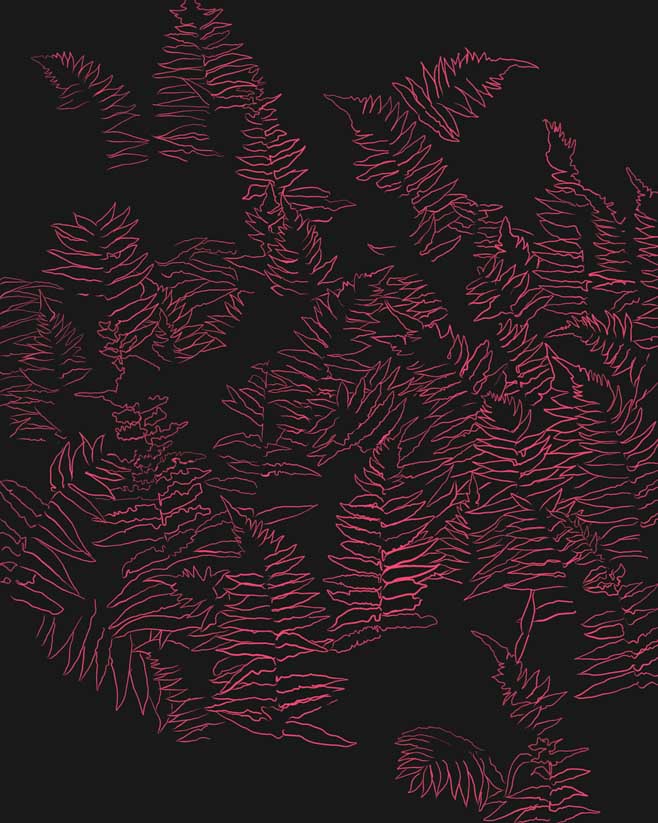 Painting of lines outlining ferns
