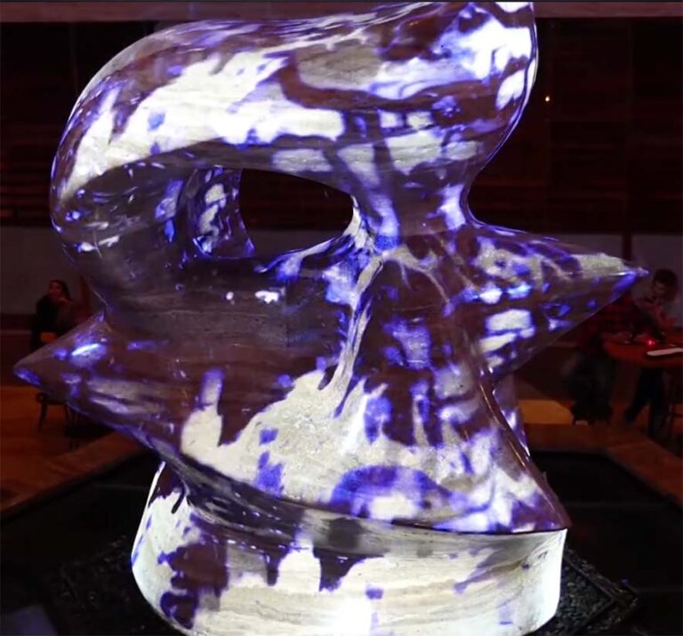 Projections on the surface of the Spindle sculpture by Henry Moore