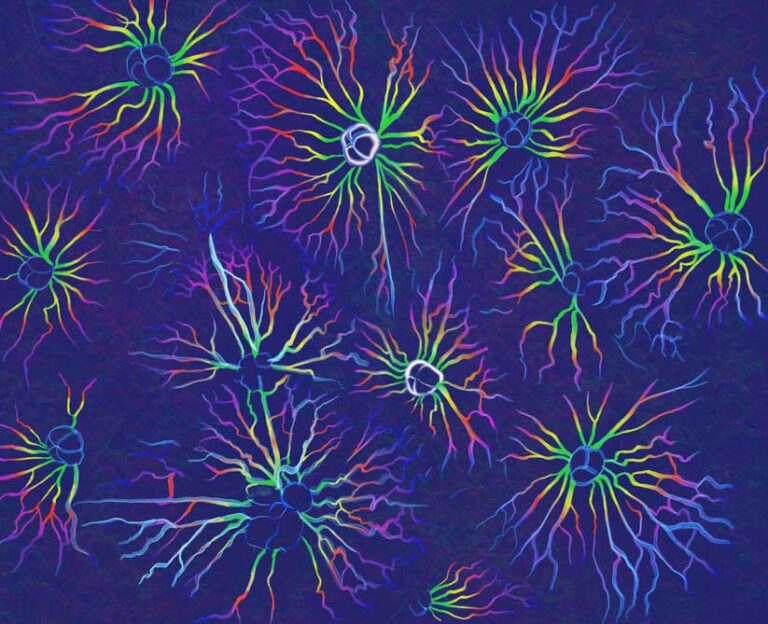 Abstract painting with line bursts