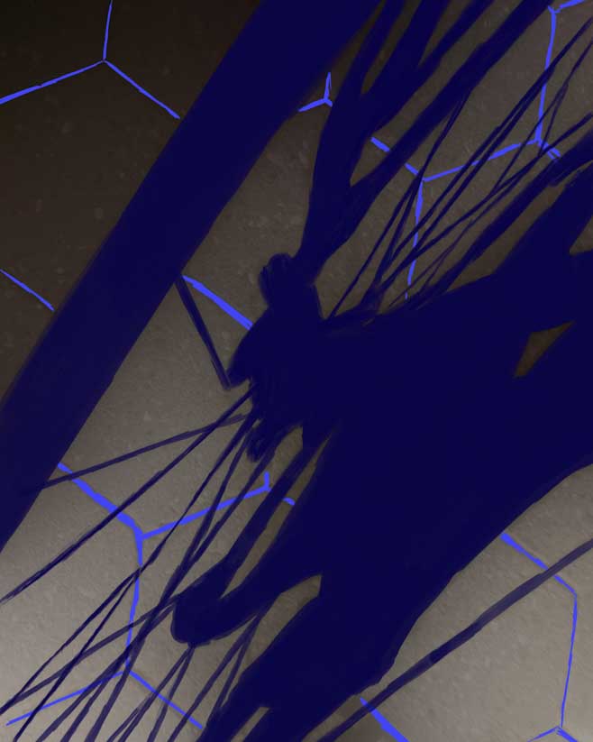 Shadows of a bicycle wheel
