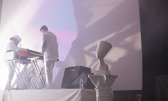 Projection onto performers and screen